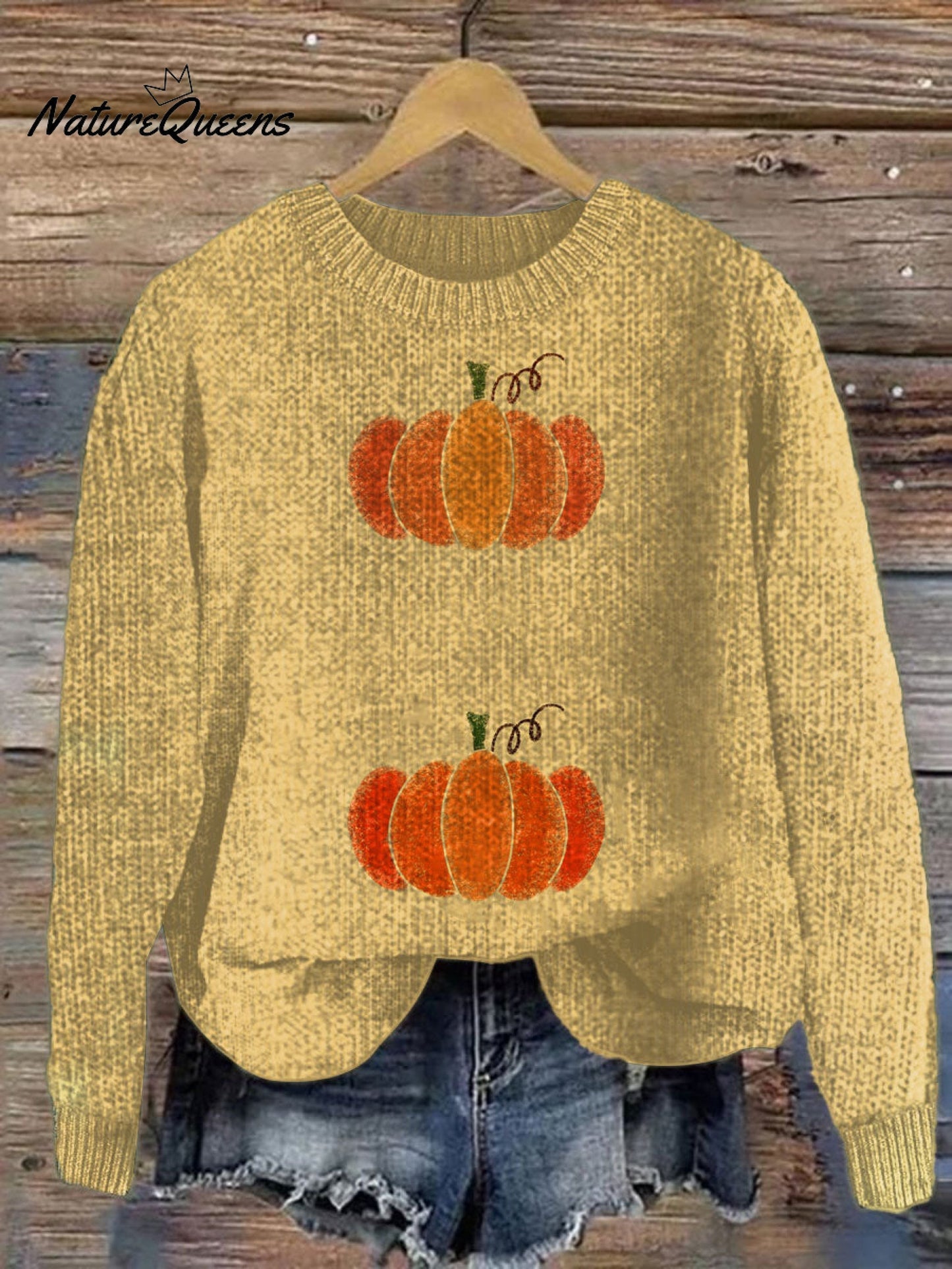 Vintage Pumpkin Art Print Knit Pullover Sweater