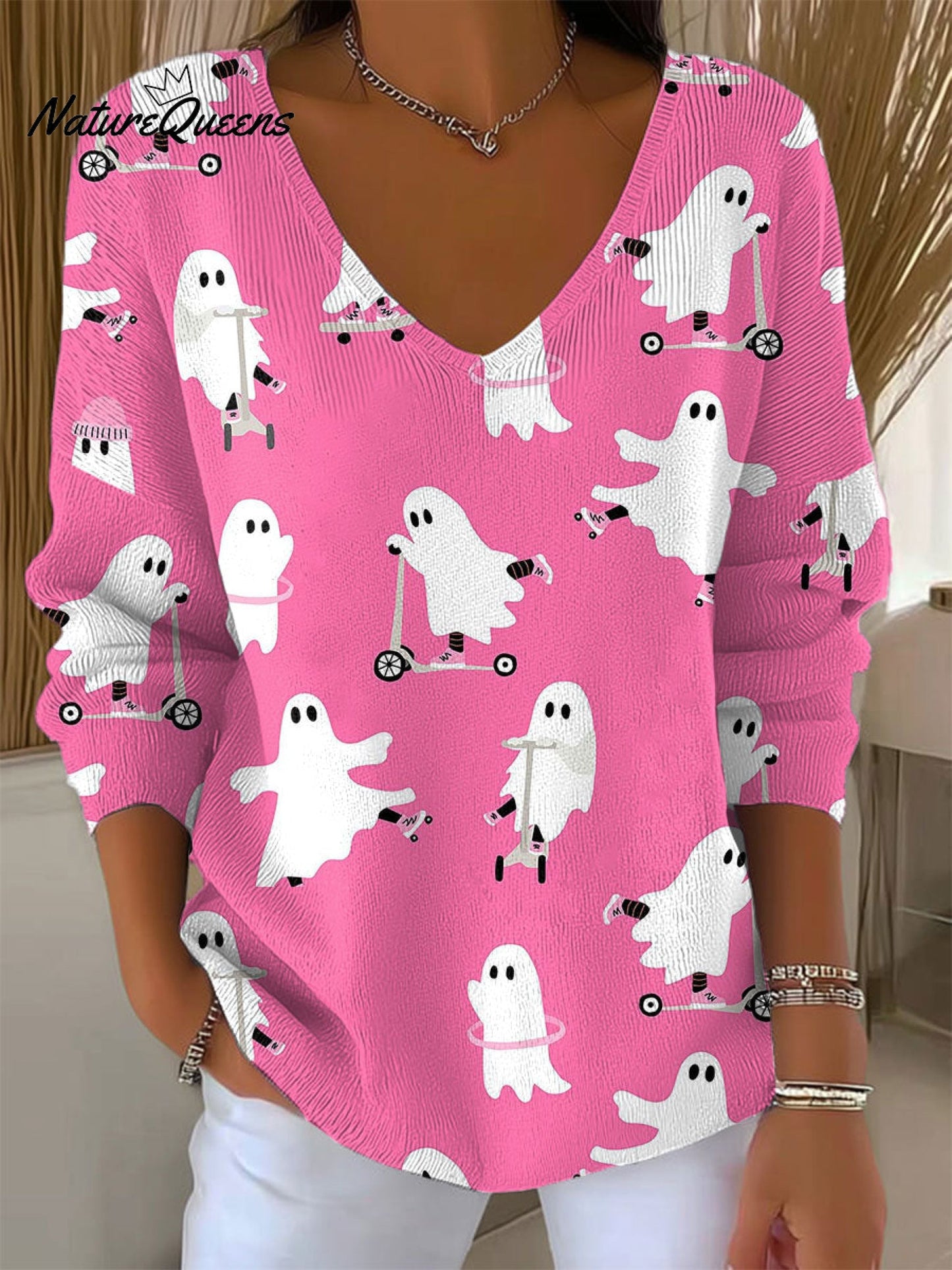 Women's Funny Ghost Art Print Casual Pullover Sweater