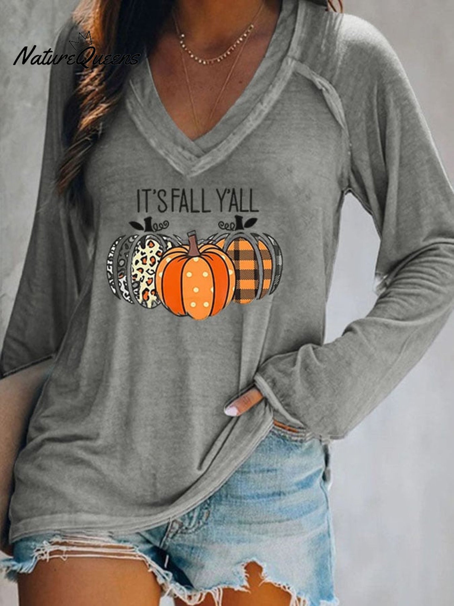 Halloween Bats Print V-neck Long Sleeve Casual T-Shirt