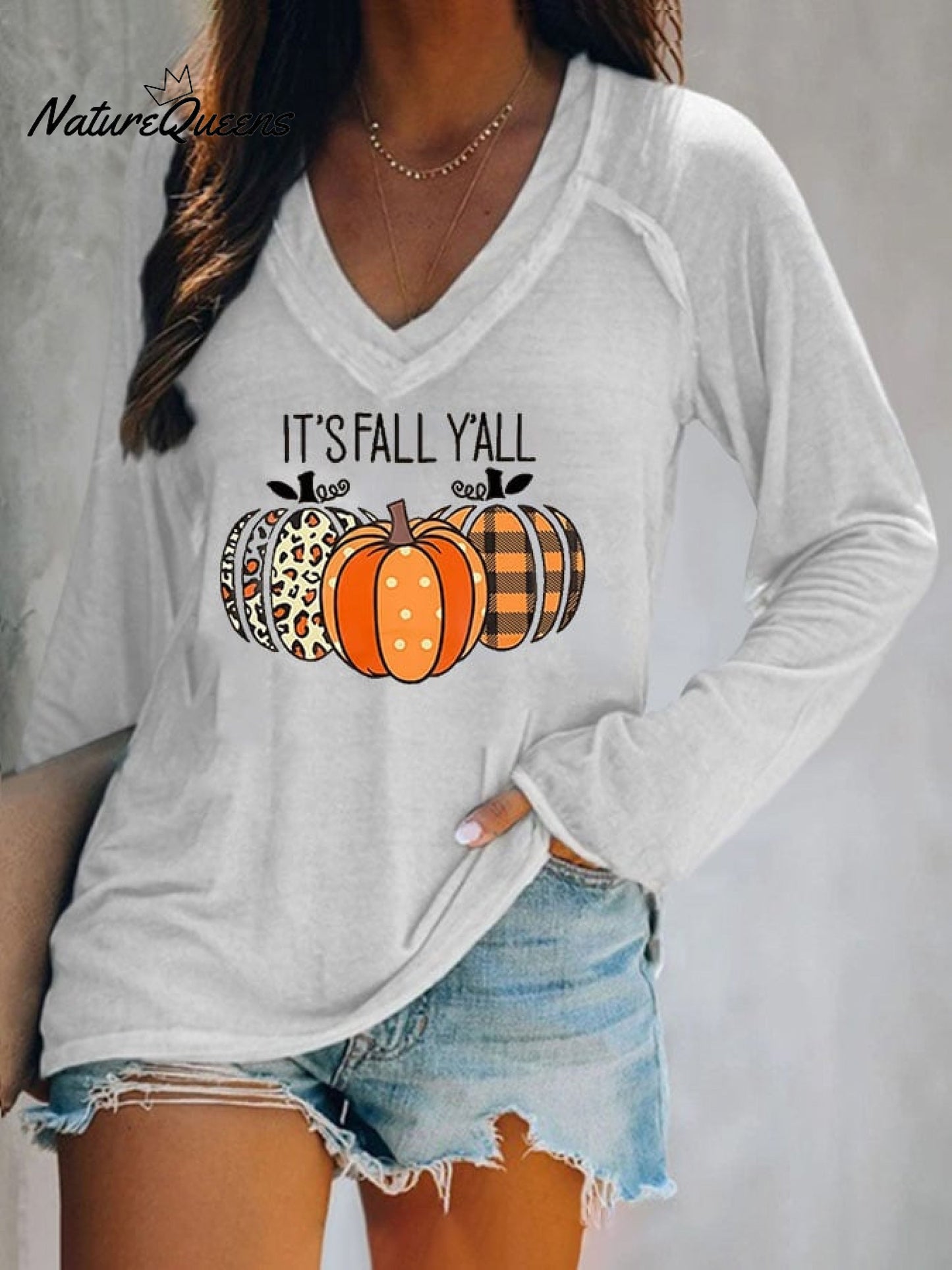 Halloween Bats Print V-neck Long Sleeve Casual T-Shirt