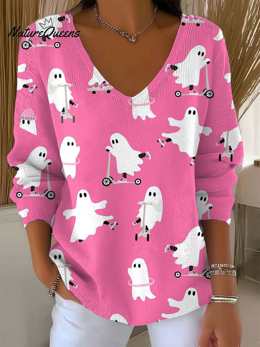 Women's Funny  Ghost  Art Print Casual Pullover Sweater