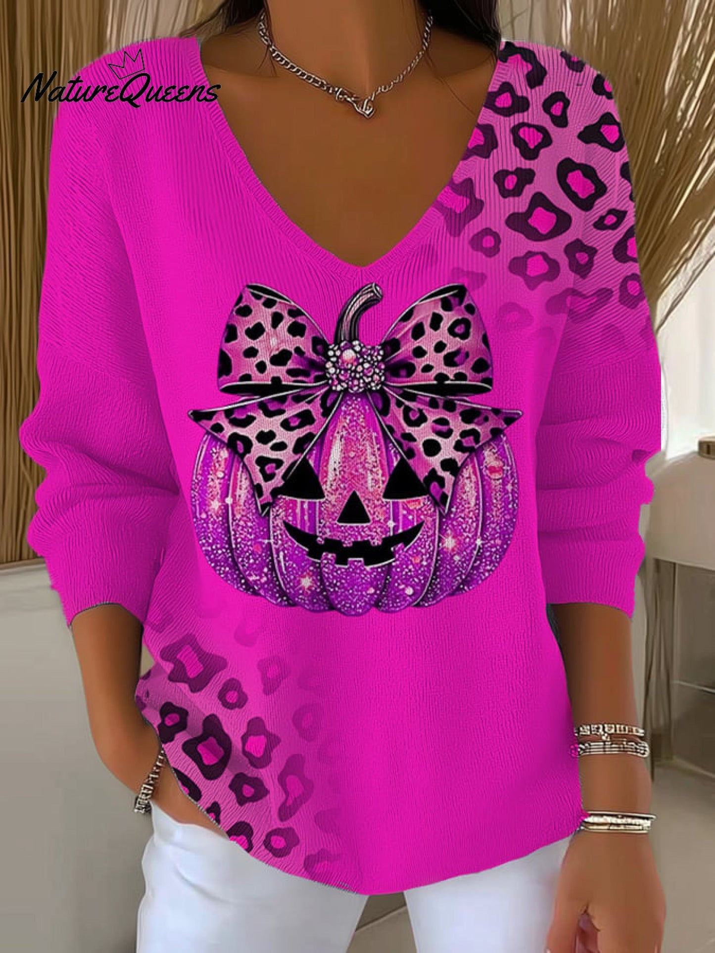 Women's Casual Autumn Pumpkin Striped Long Sleeve T-shirt